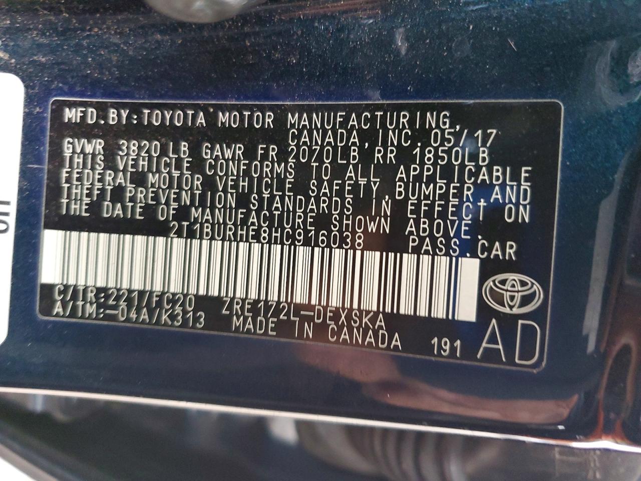 2017 TOYOTA COROLLA L photo 13