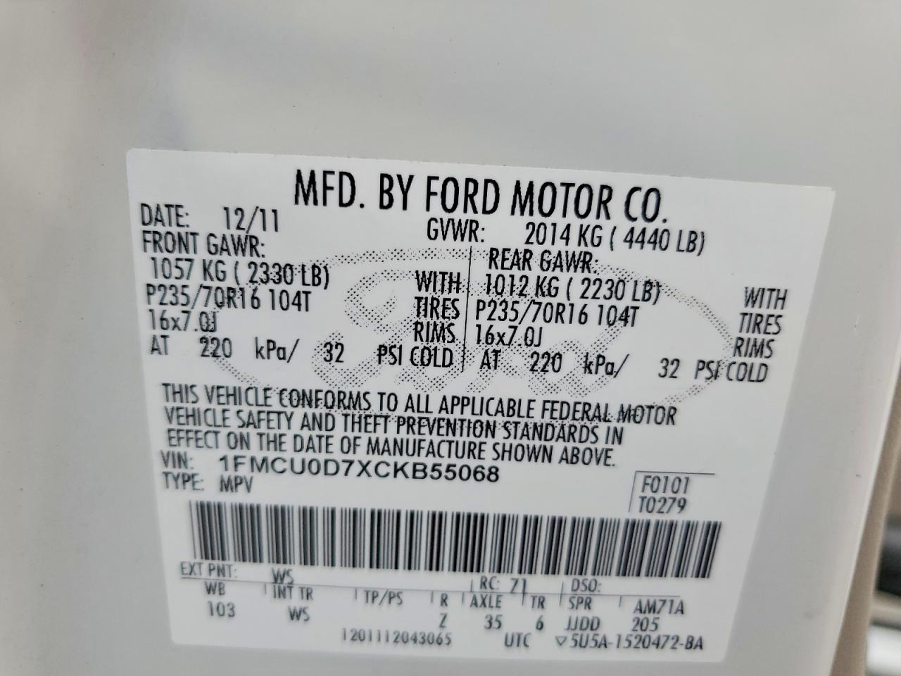 2012 FORD ESCAPE XLT photo 14