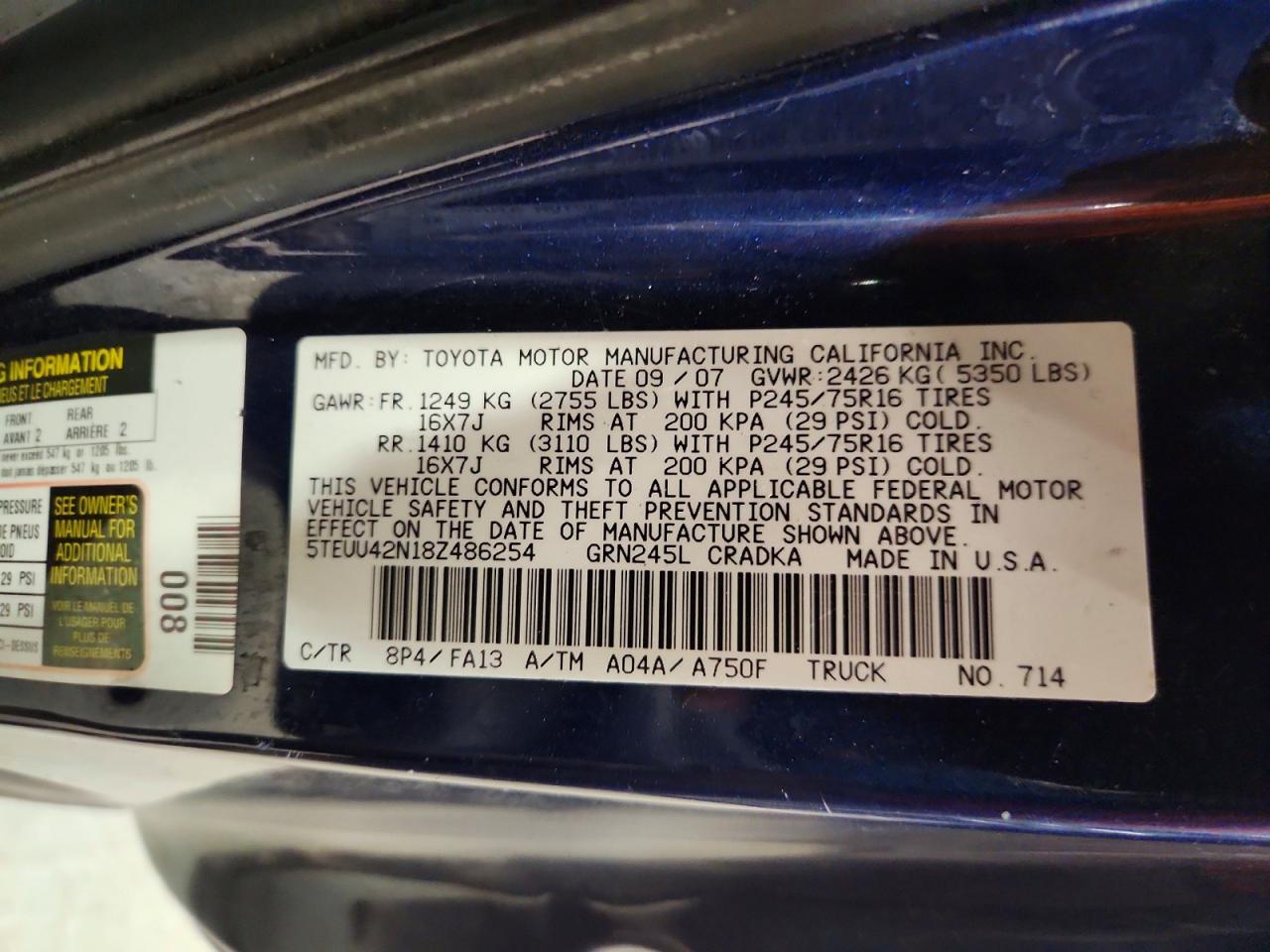 2008 TOYOTA TACOMA ACCESS CAB photo 12