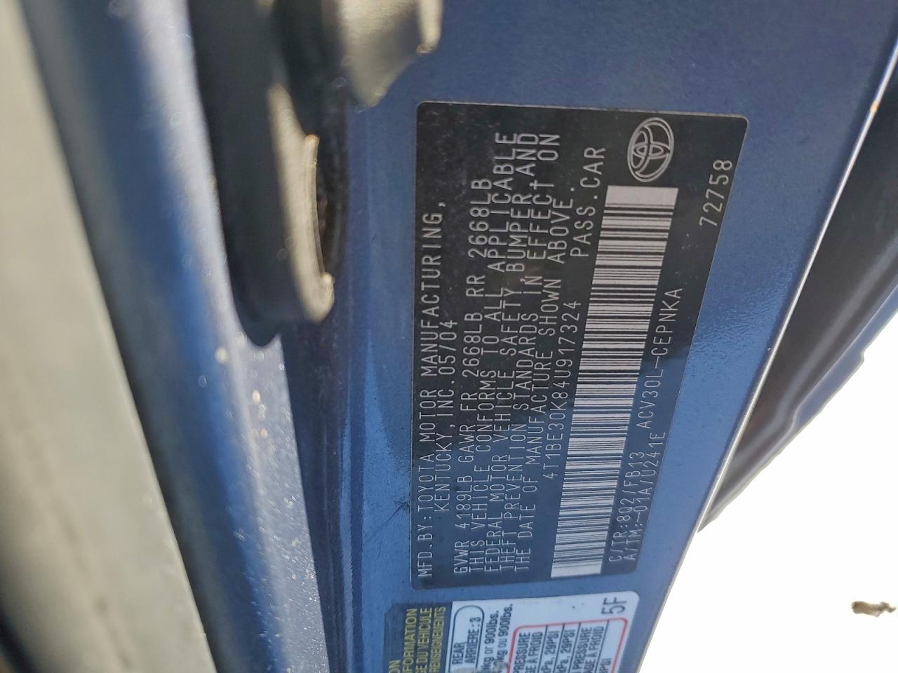 2004 TOYOTA CAMRY LE photo 12