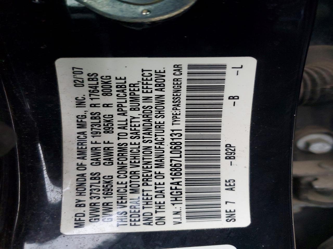 2007 HONDA CIVIC EX photo 12