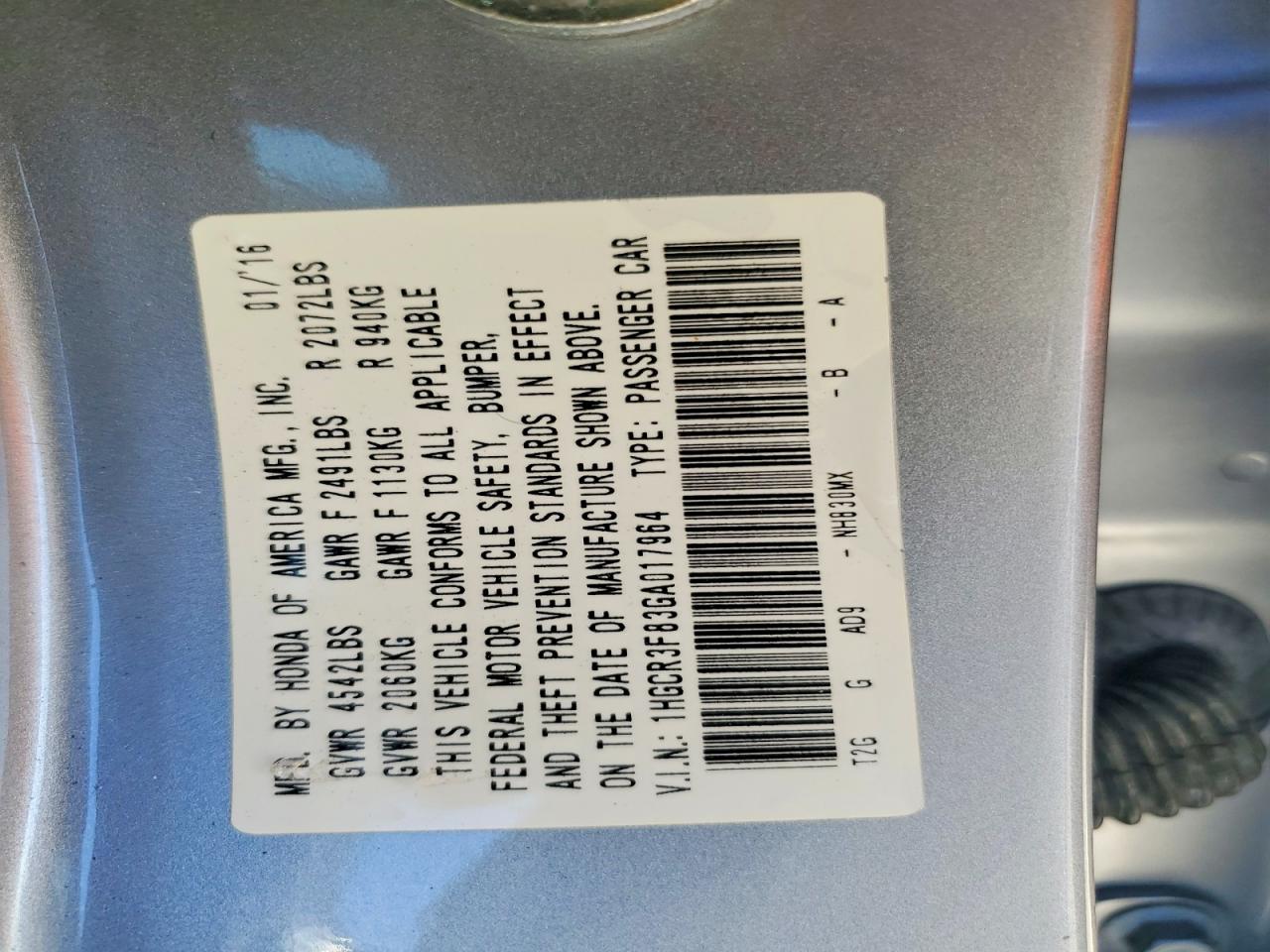 2016 HONDA ACCORD EXL photo 13