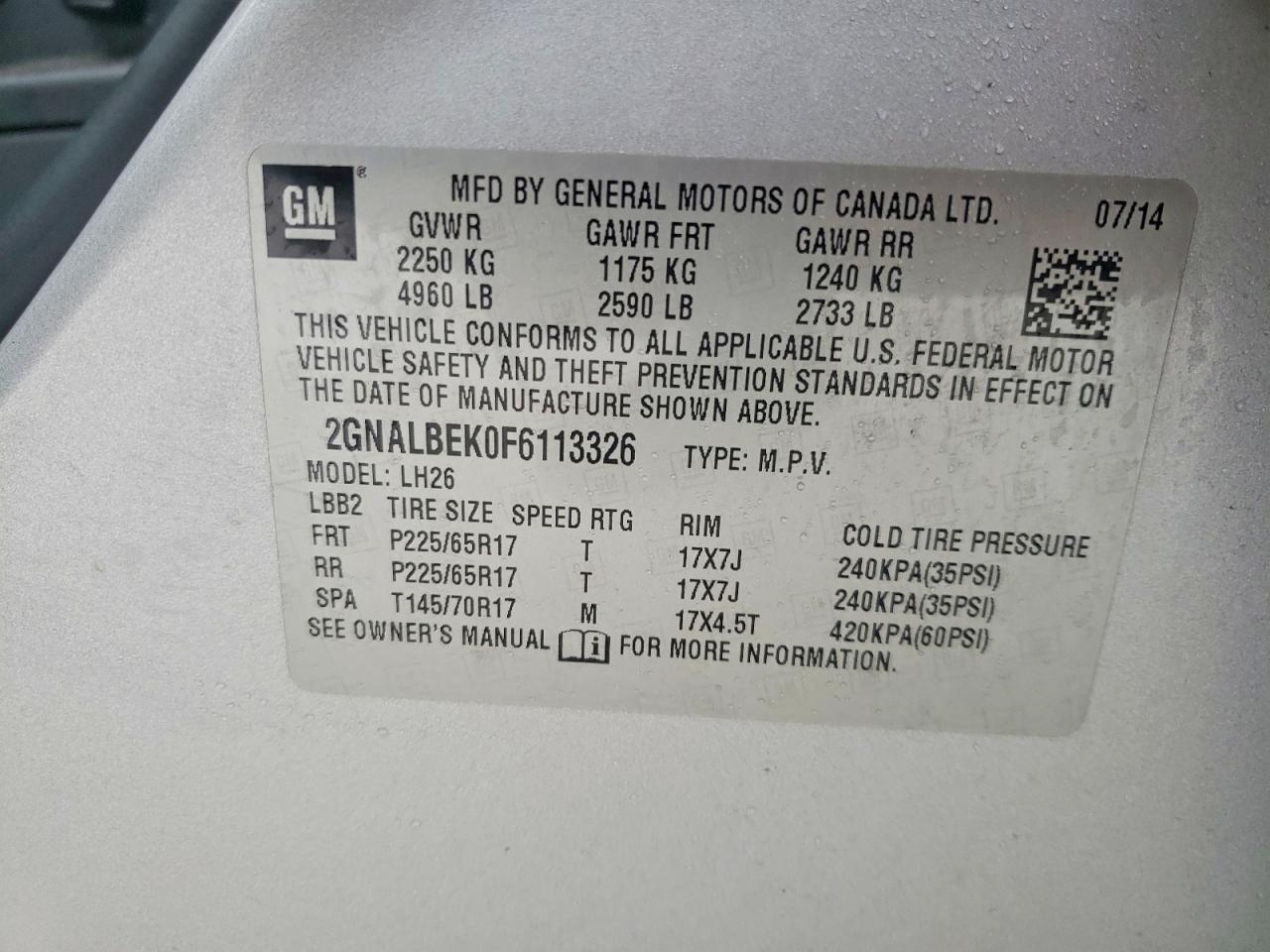 2015 CHEVROLET EQUINOX LT photo 13