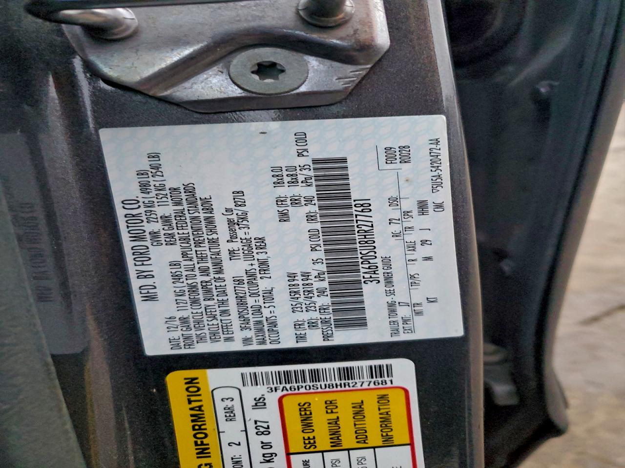 2017 FORD FUSION TITANIUM PHEV photo 13