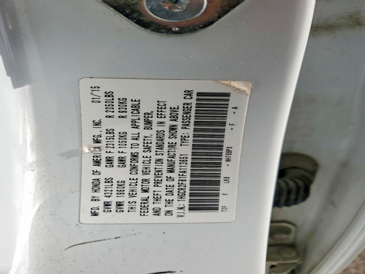 2015 HONDA ACCORD EXL photo 12