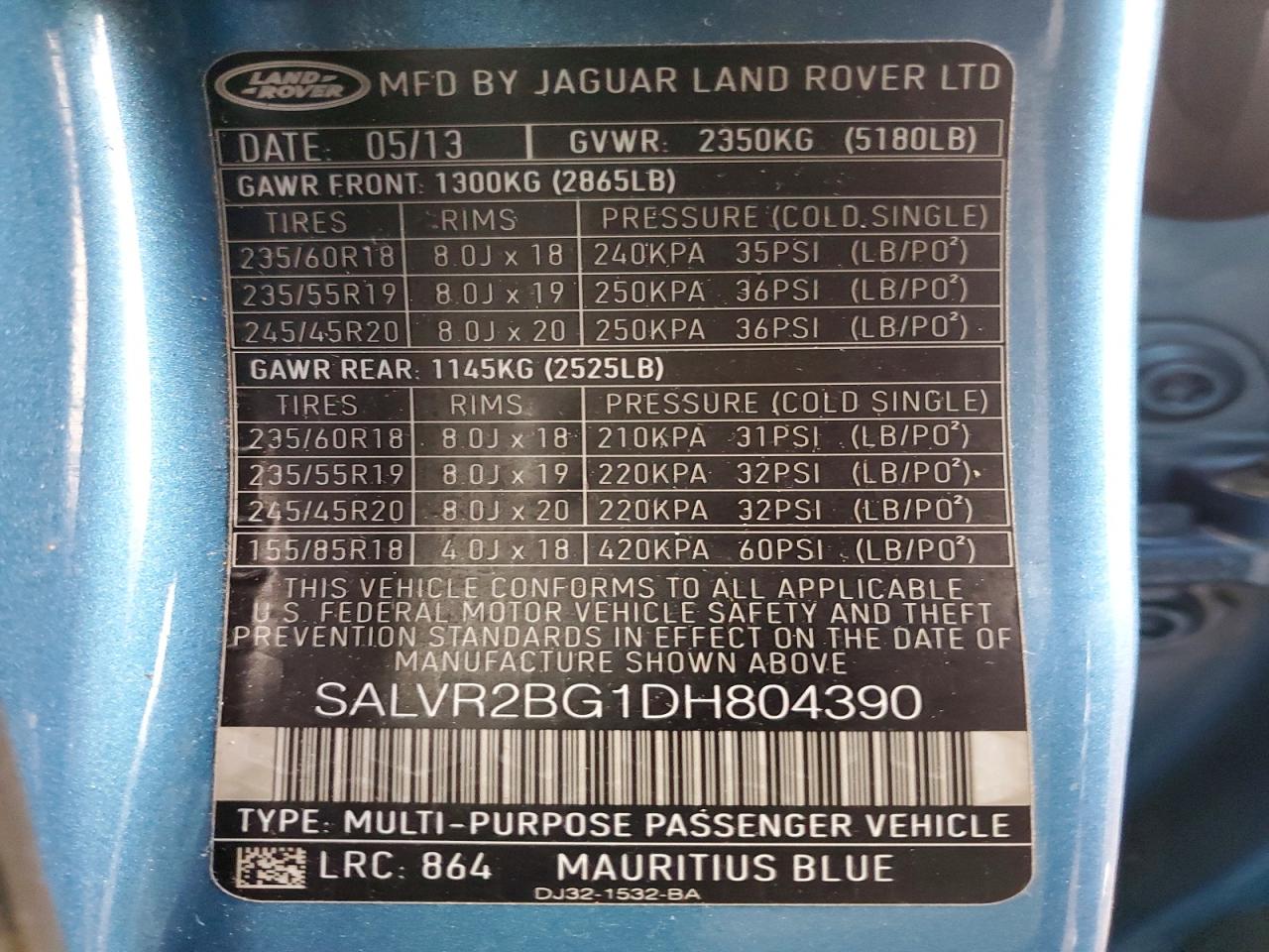 2013 LAND ROVER RANGE ROVER EVOQUE PURE PREMIUM photo 12