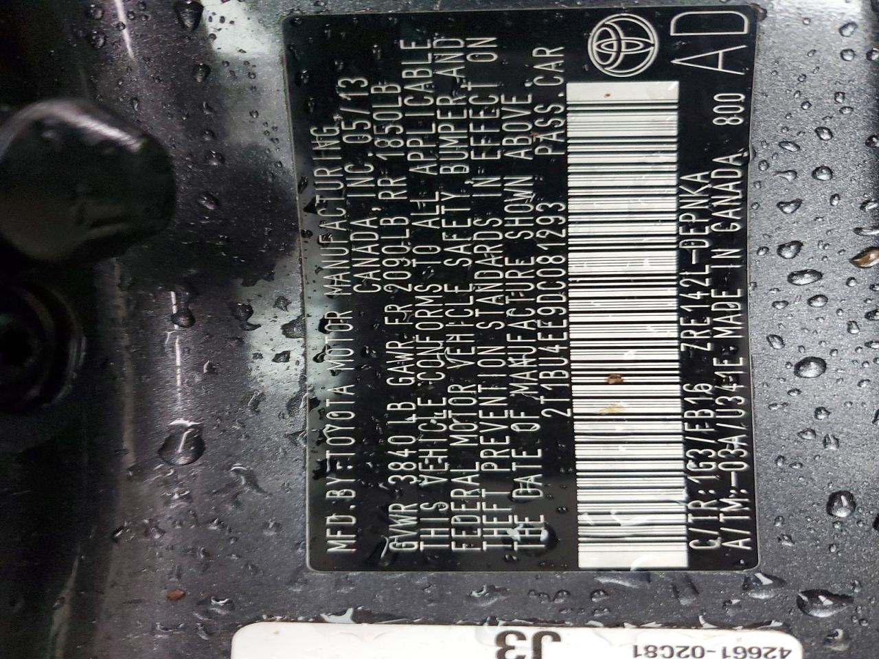 2013 TOYOTA COROLLA BASE photo 12