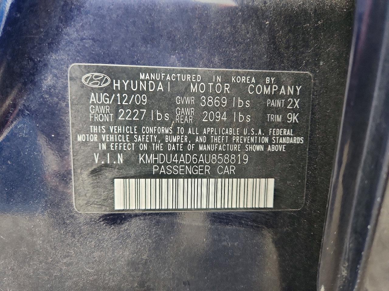2010 HYUNDAI ELANTRA BLUE photo 12