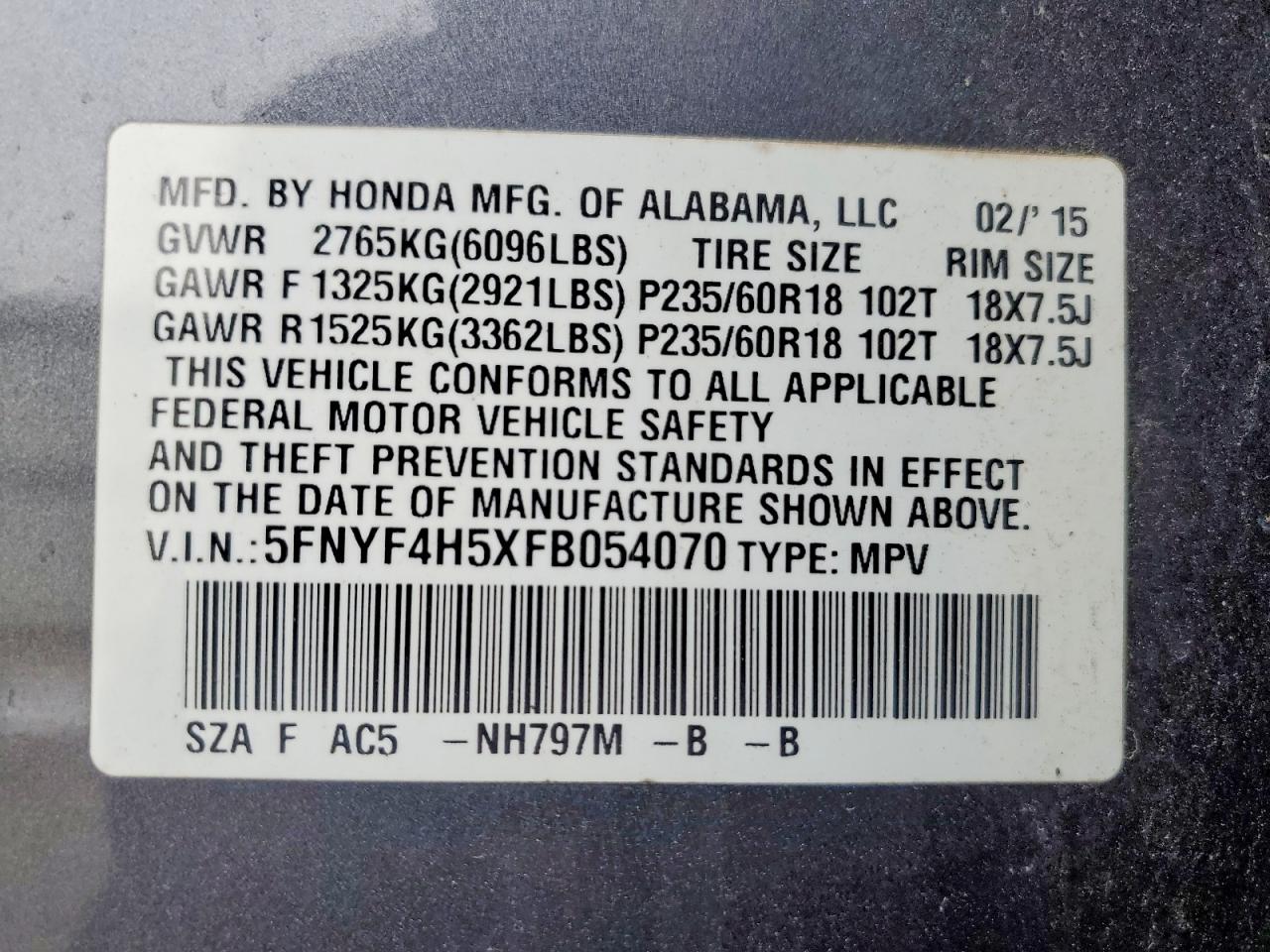 2015 HONDA PILOT EXL photo 13