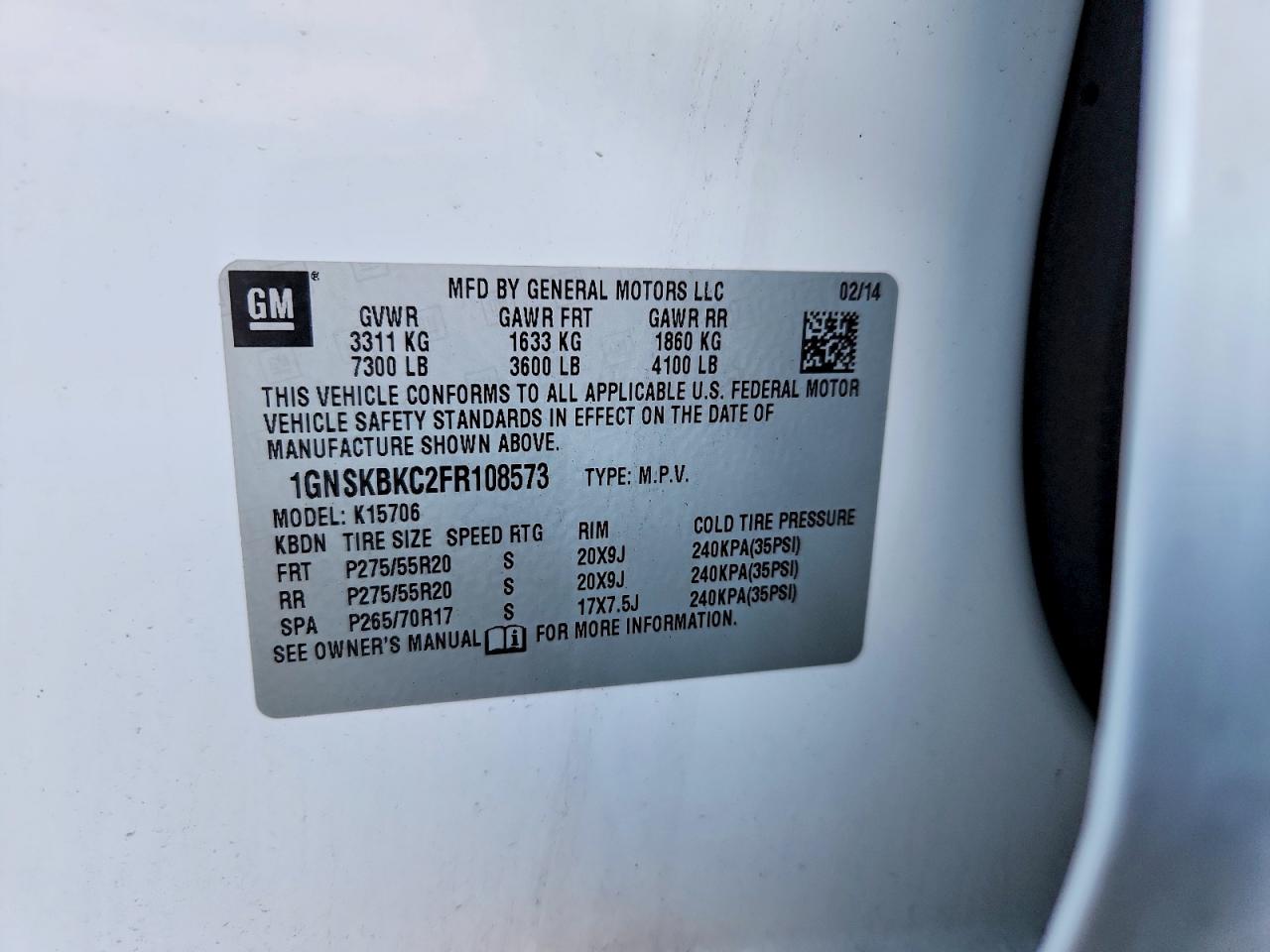2015 CHEVROLET TAHOE K1500 LT photo 13