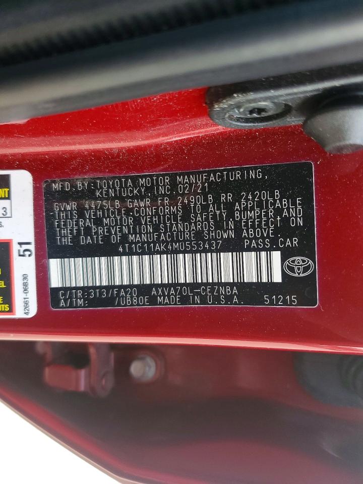 2021 TOYOTA CAMRY LE photo 12