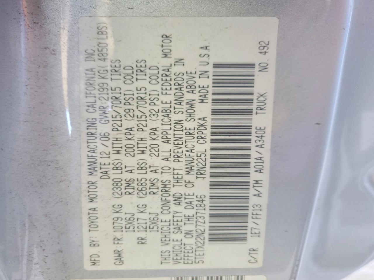 2007 TOYOTA TACOMA ACCESS CAB photo 12