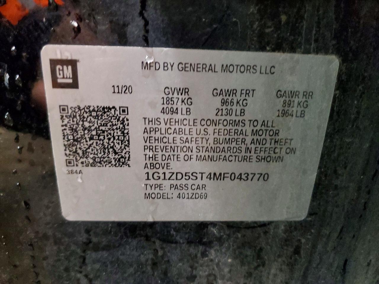 2021 CHEVROLET MALIBU LT photo 12