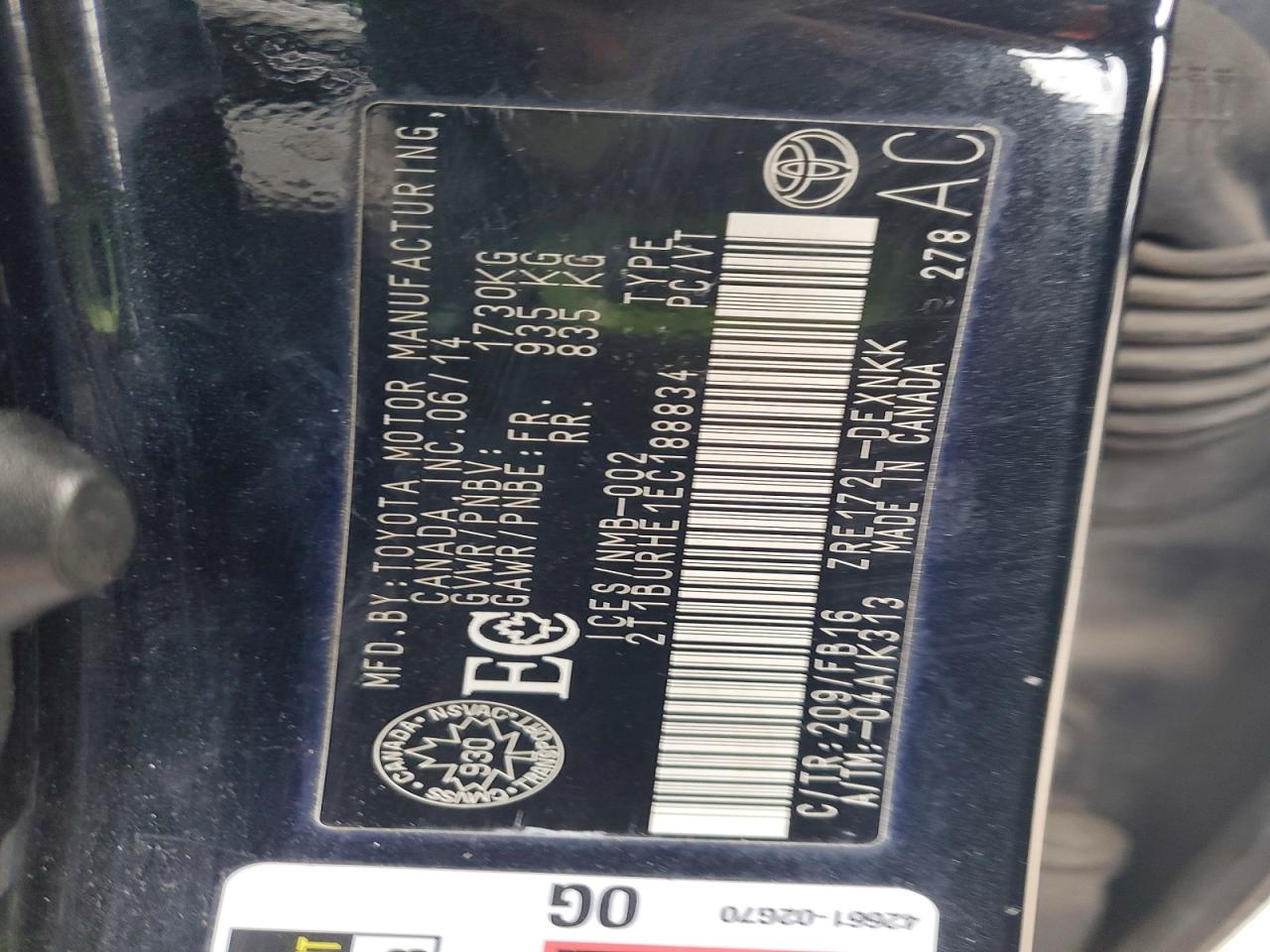 2014 TOYOTA COROLLA L photo 12