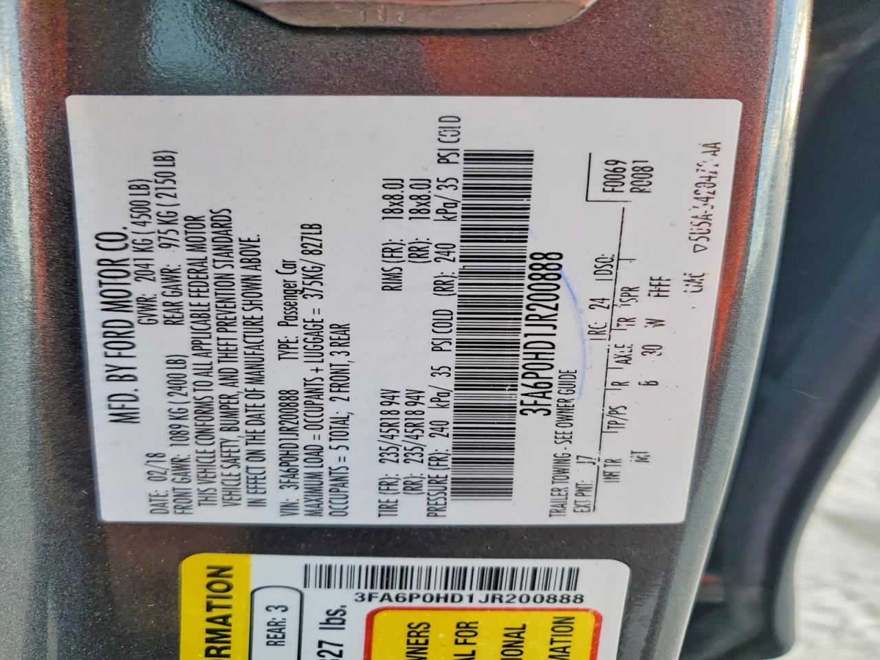 2018 FORD FUSION SE photo 13