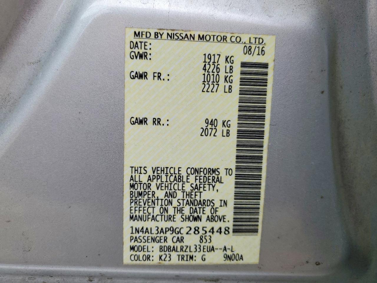 2016 NISSAN ALTIMA 2.5 photo 12