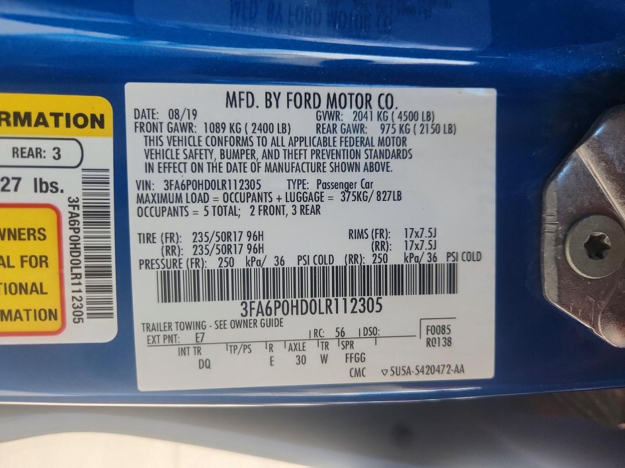 2020 FORD FUSION SE photo 12