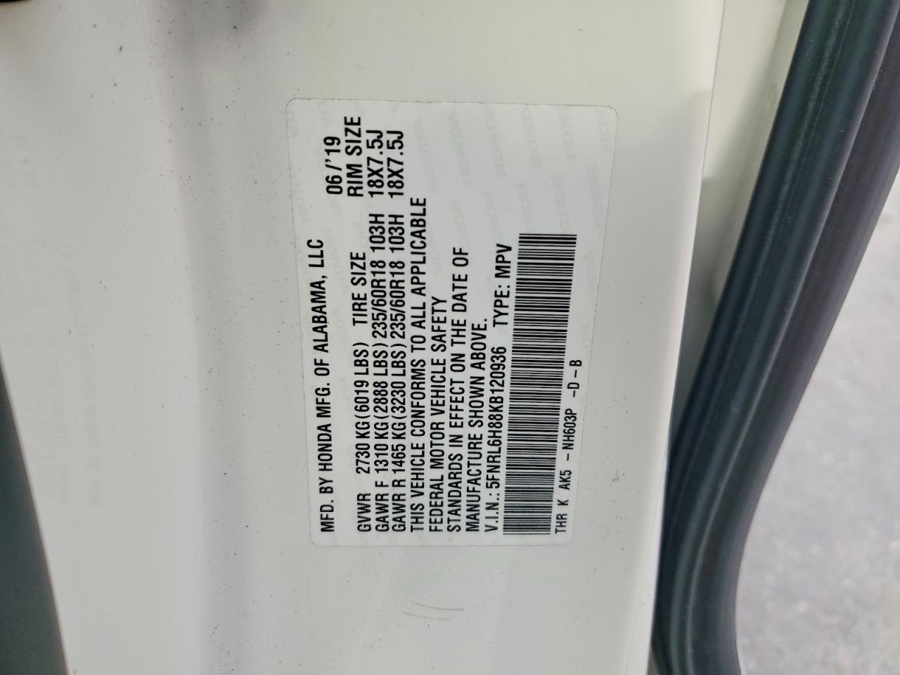 2019 HONDA ODYSSEY TOURING photo 13
