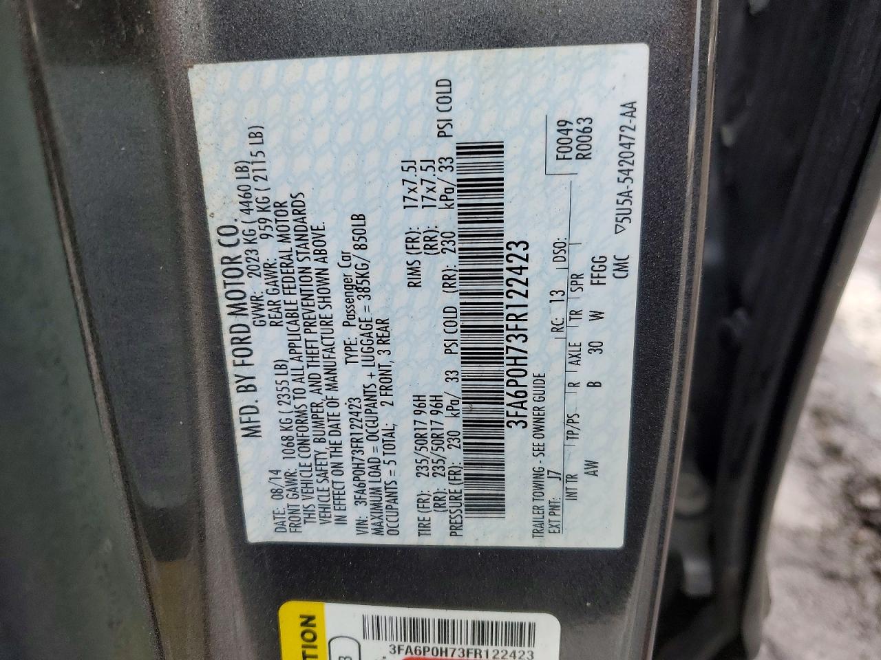 2015 FORD FUSION SE photo 12