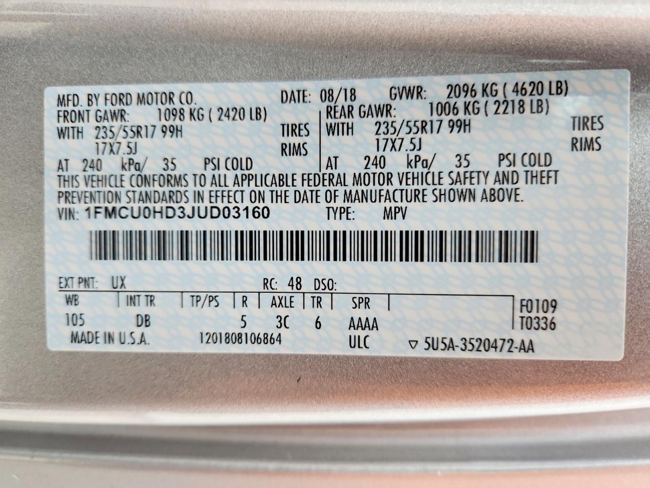 2018 FORD ESCAPE SEL photo 12