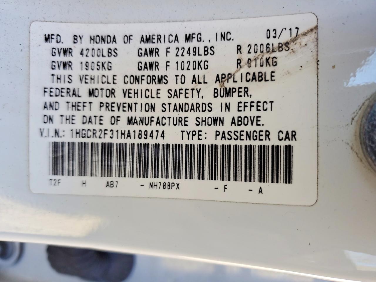 2017 HONDA ACCORD LX photo 23
