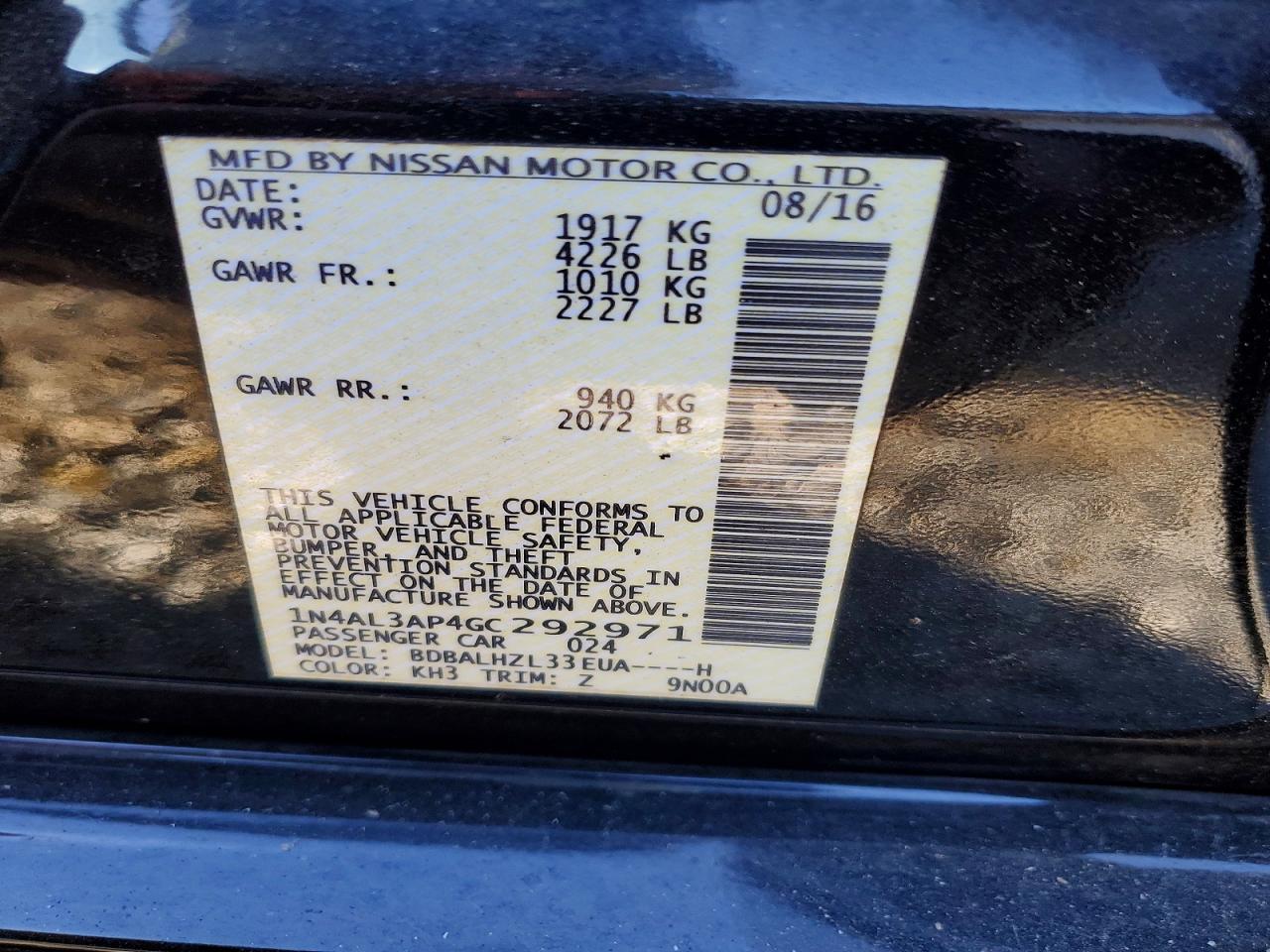 2016 NISSAN ALTIMA 2.5 photo 12