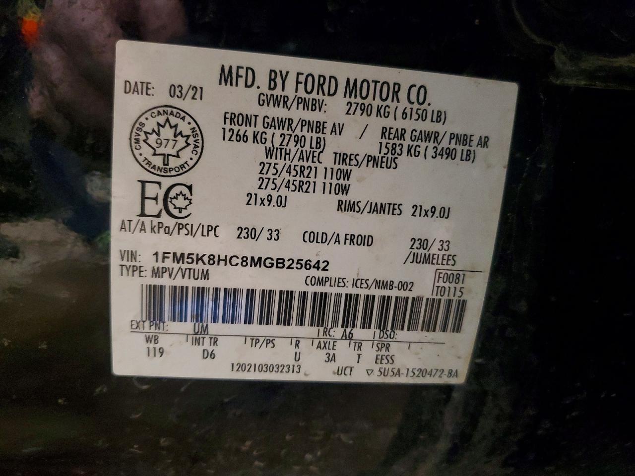 2021 FORD EXPLORER PLATINUM photo 13