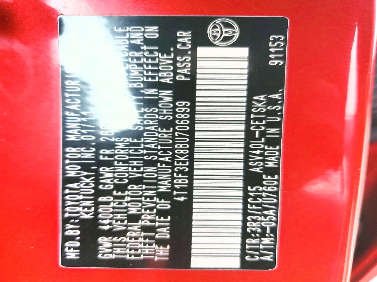 2011 TOYOTA CAMRY BASE photo 12