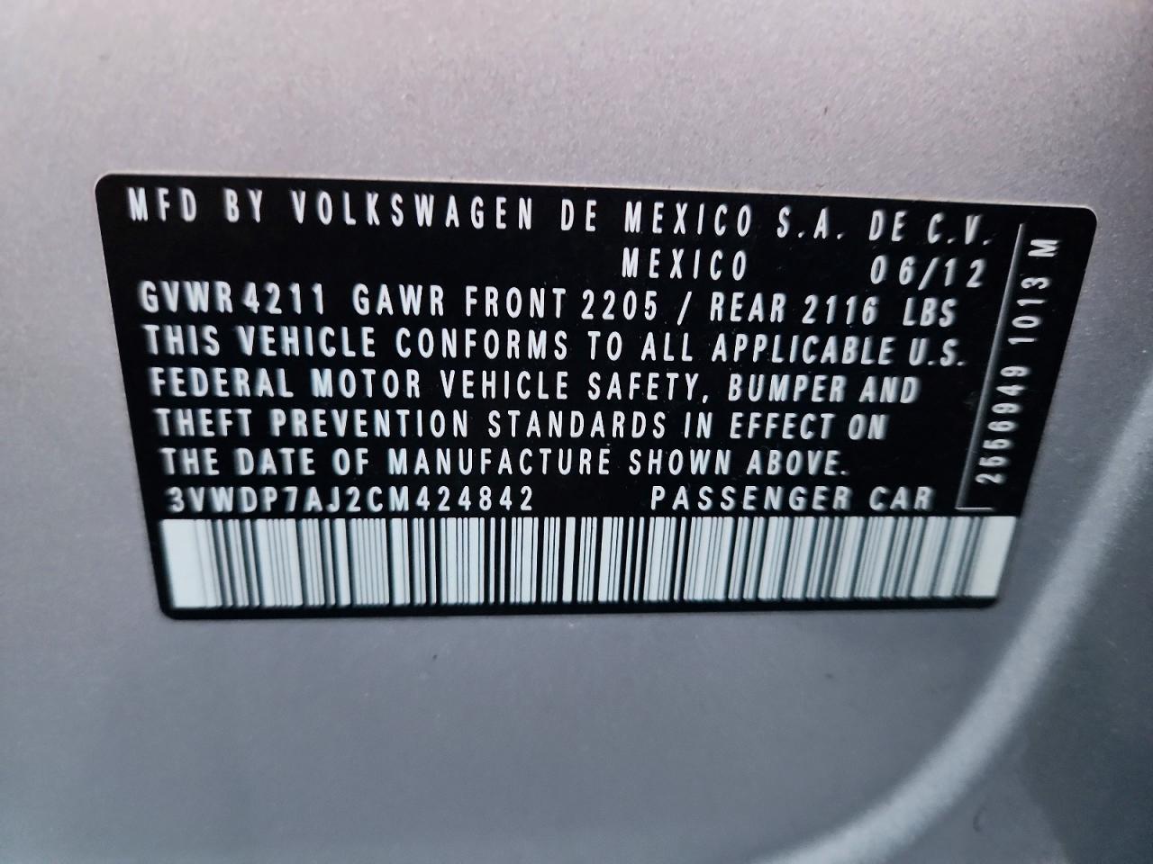 2012 VOLKSWAGEN JETTA SE photo 12
