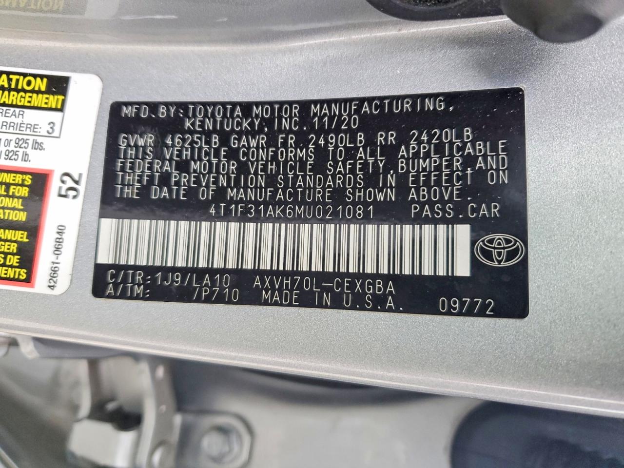 2021 TOYOTA CAMRY XLE photo 12
