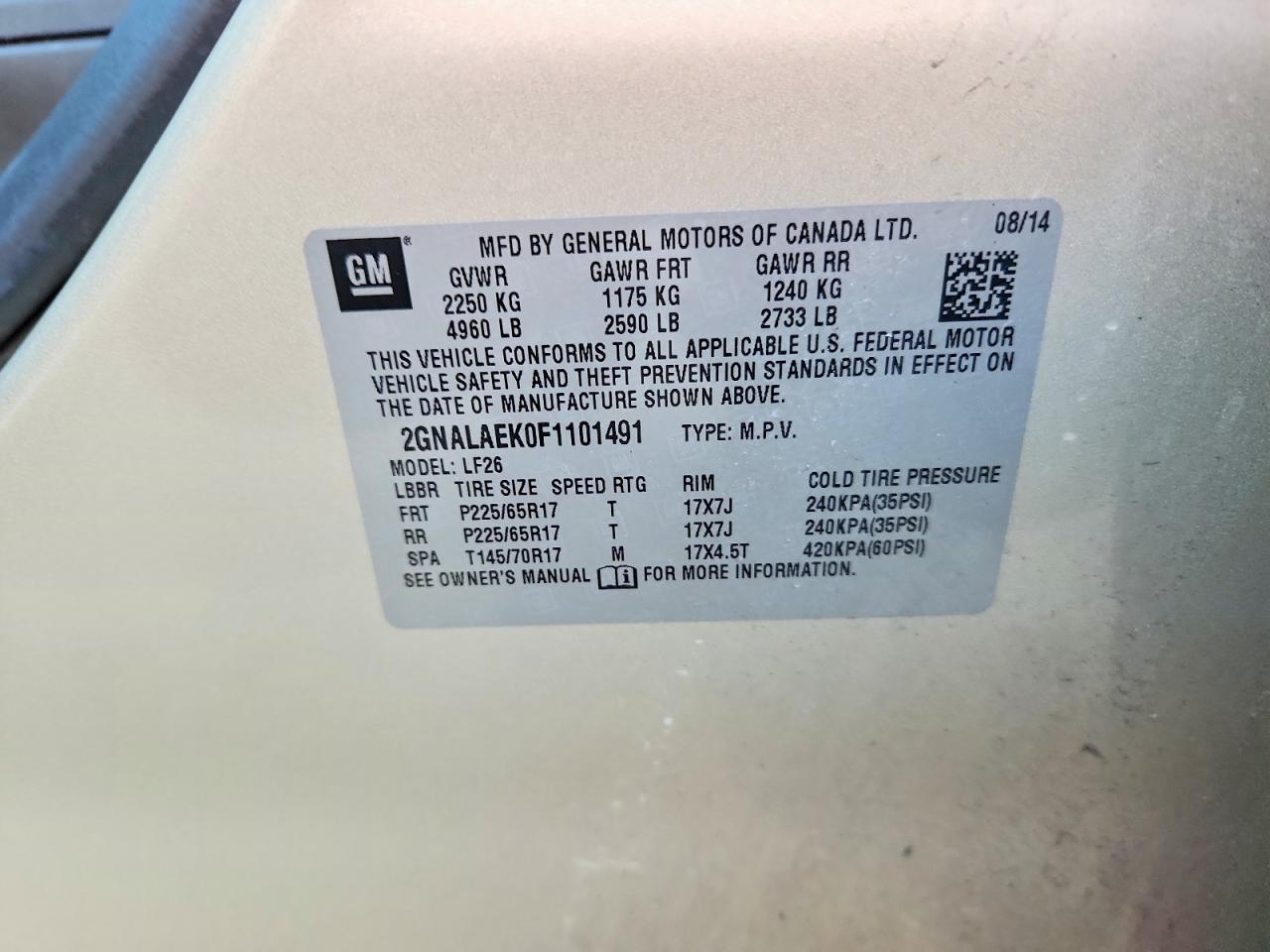 2015 CHEVROLET EQUINOX LS photo 13