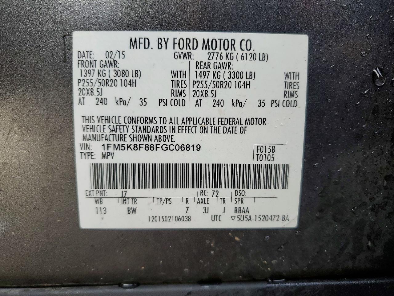 2015 FORD EXPLORER LIMITED photo 13