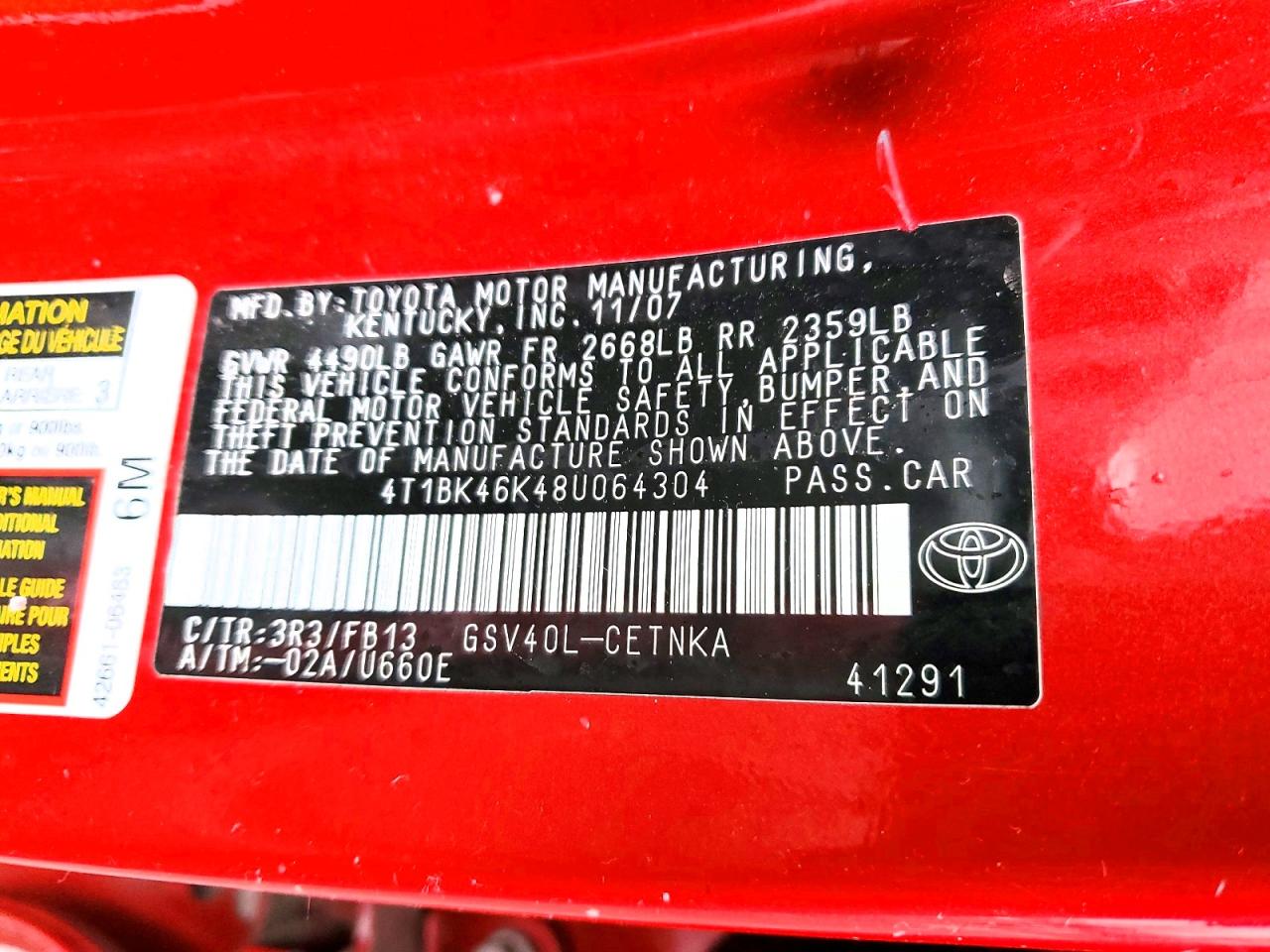 2008 TOYOTA CAMRY LE V6 photo 12