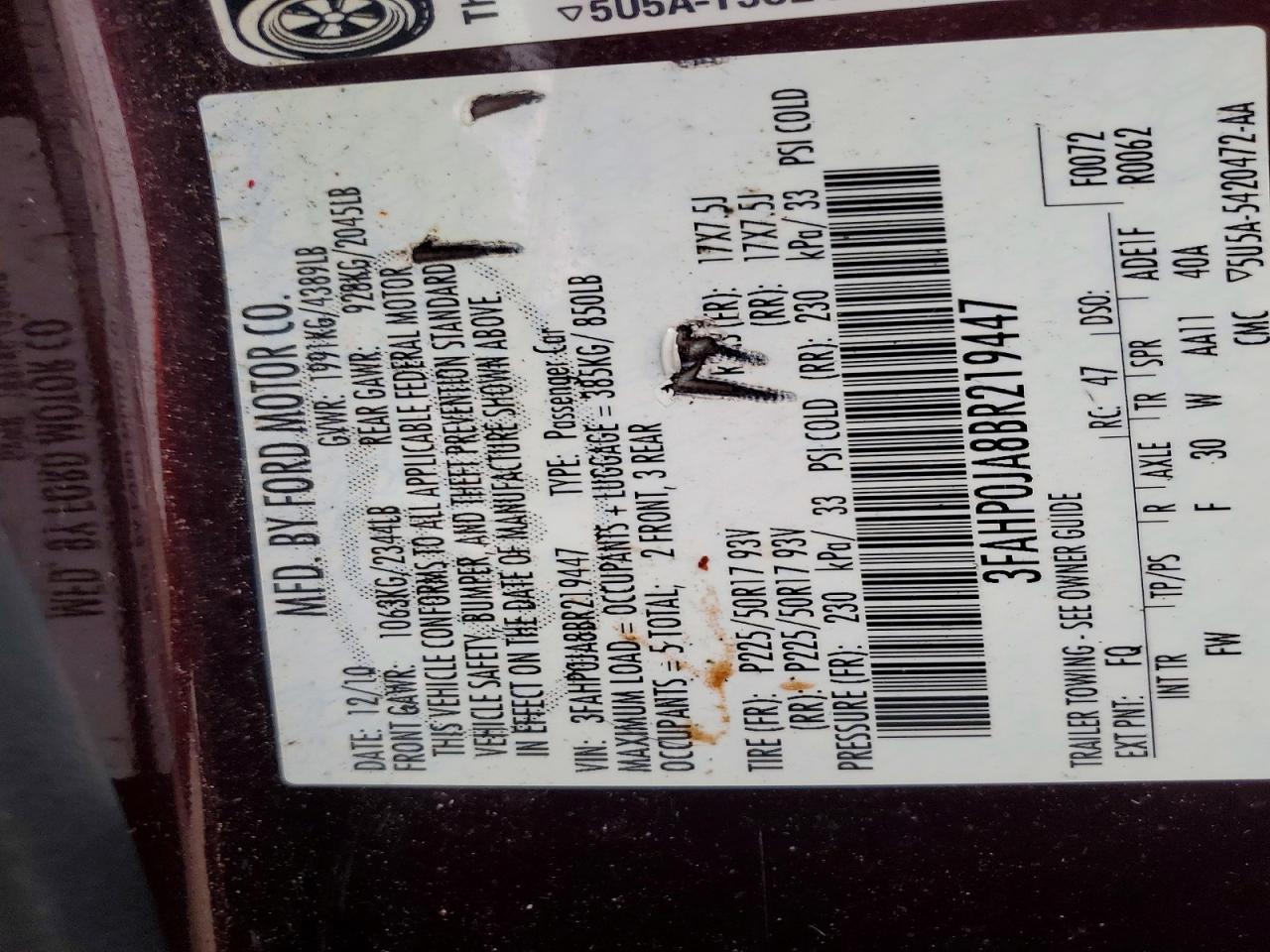 2011 FORD FUSION SEL photo 12