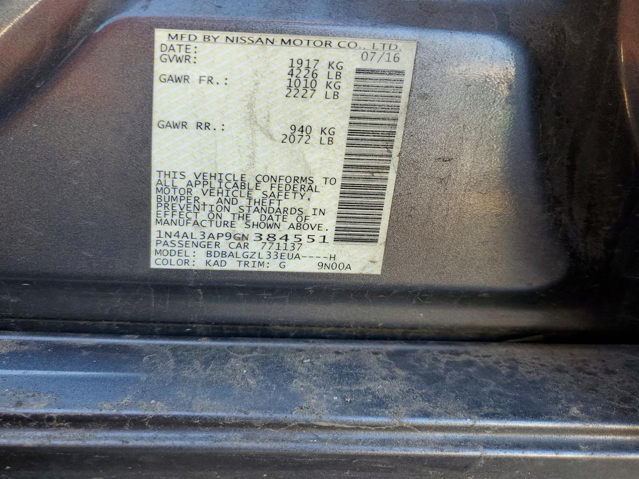 2016 NISSAN ALTIMA 2.5 photo 12