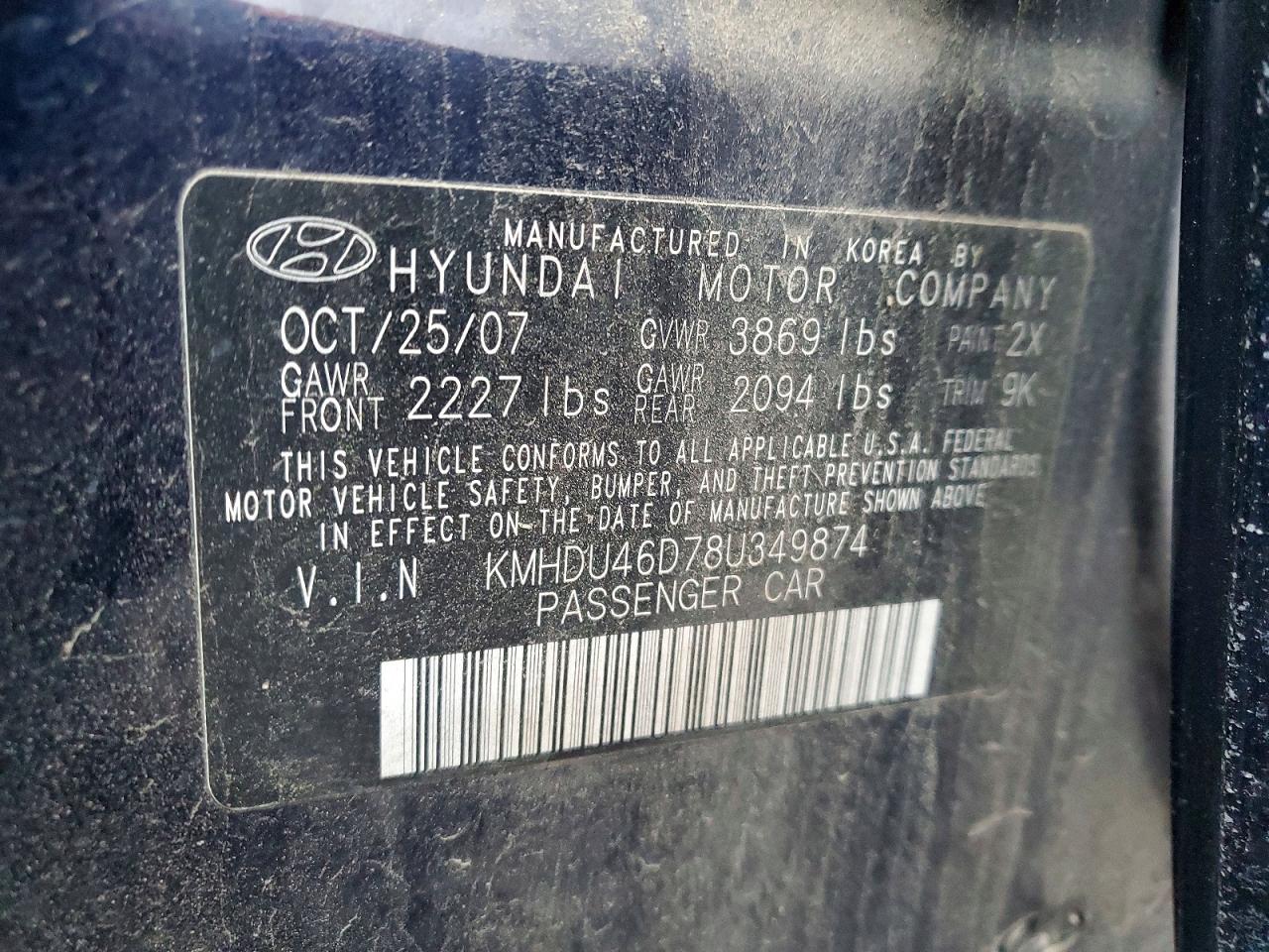 2008 HYUNDAI ELANTRA GLS photo 12