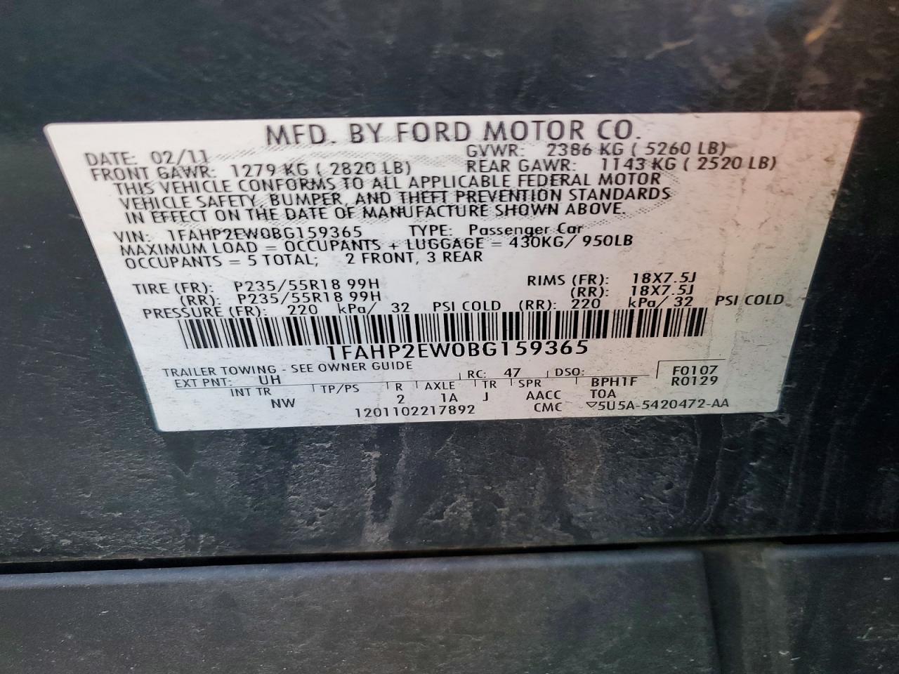 2011 FORD TAURUS SEL photo 12