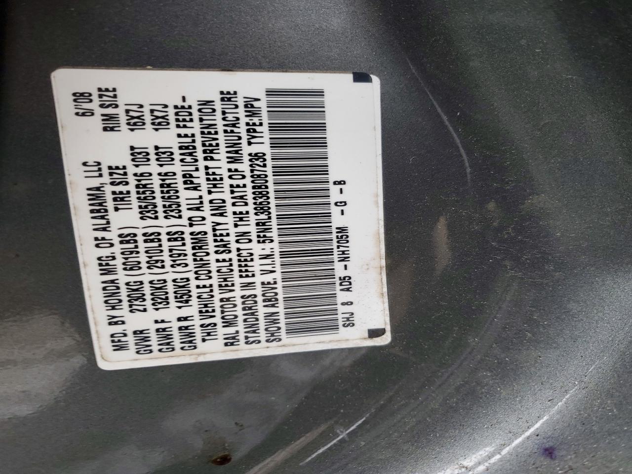 2008 HONDA ODYSSEY EXL photo 25