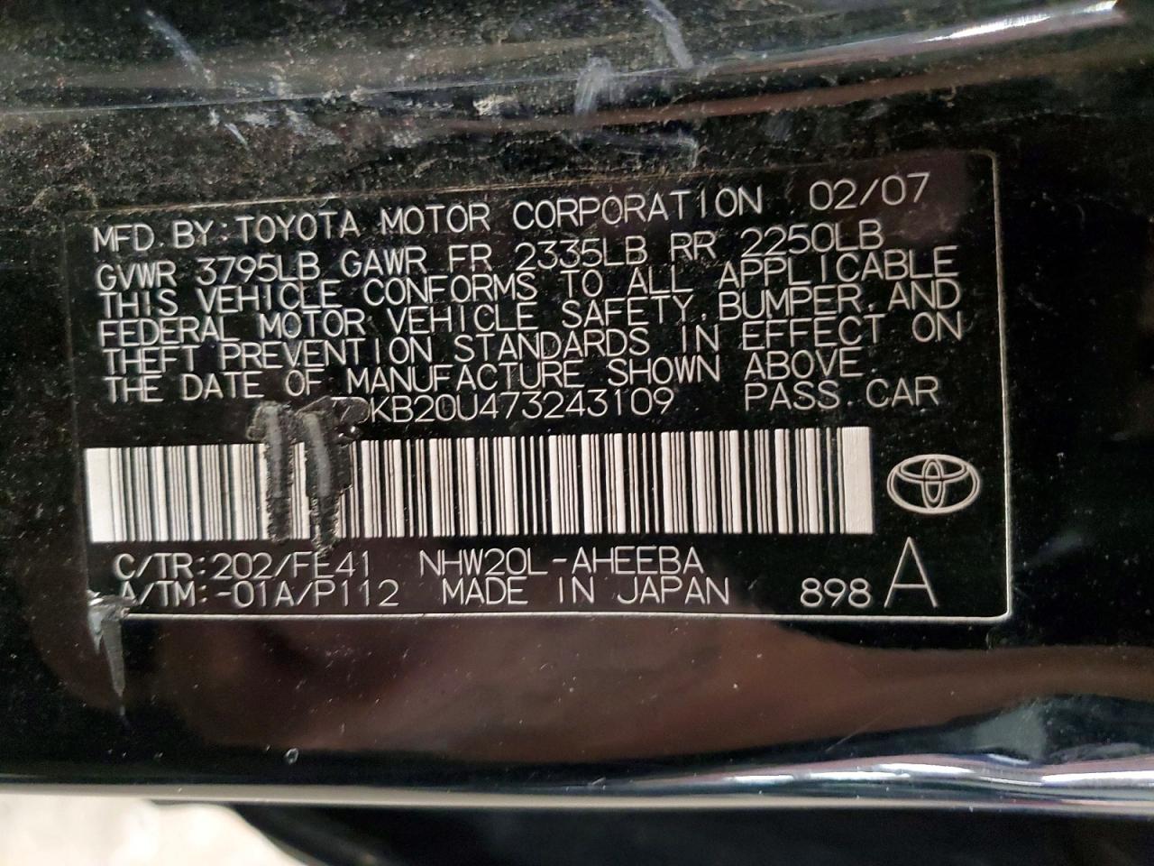 2007 TOYOTA PRIUS photo 12