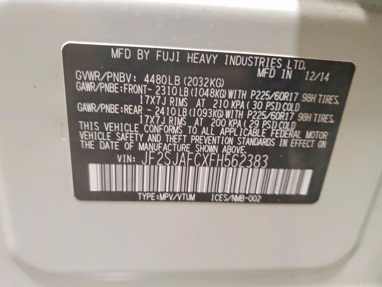 2015 SUBARU FORESTER 2.5I PREMIUM photo 12