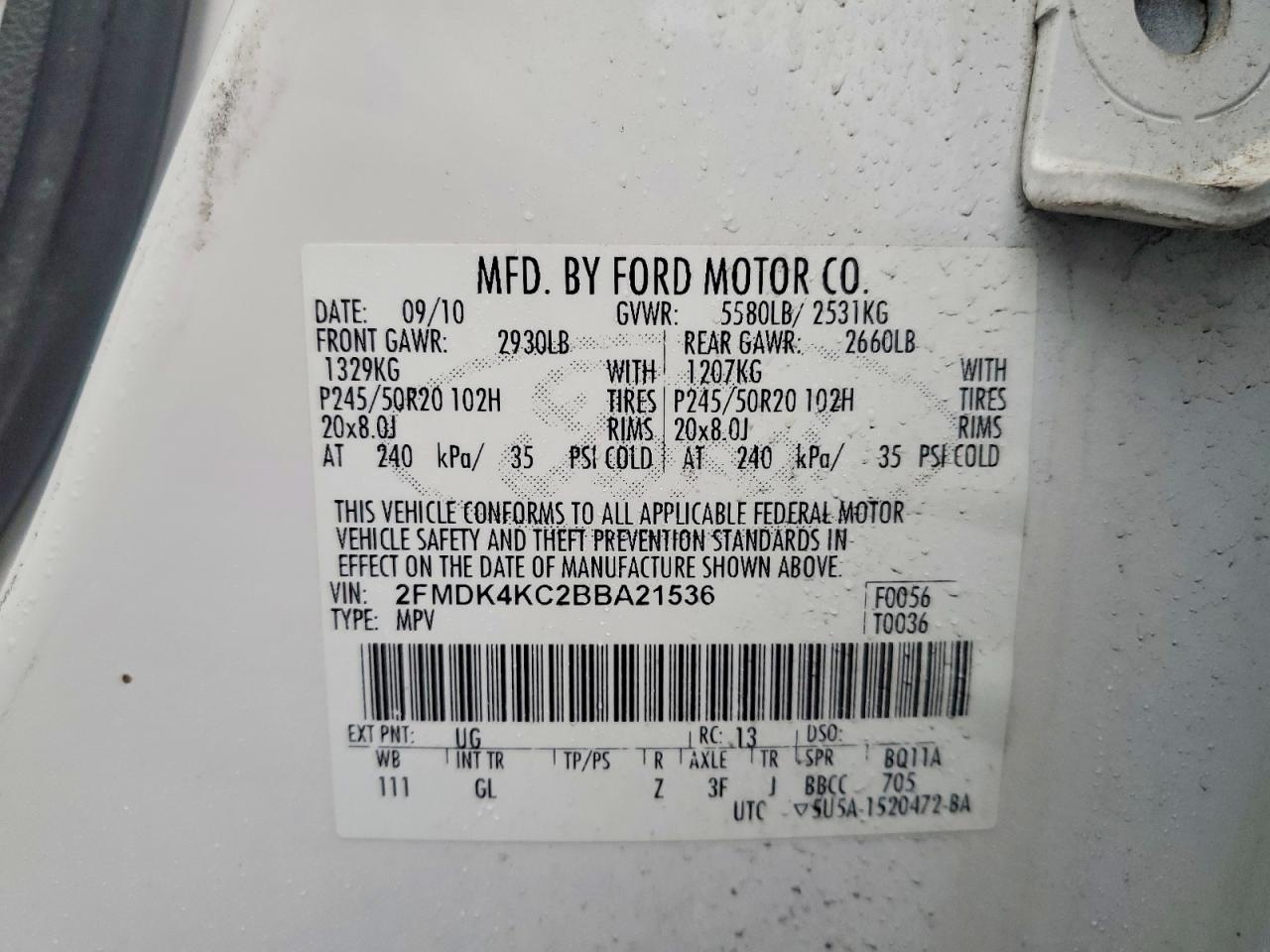 2011 FORD EDGE LIMITED photo 13