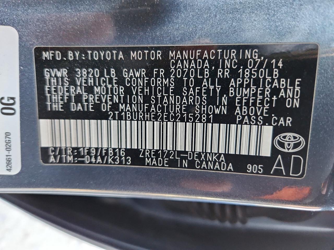 2014 TOYOTA COROLLA L photo 12