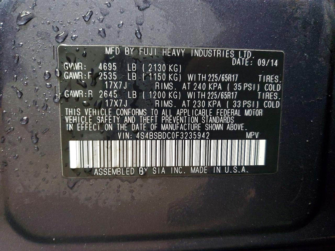 2015 SUBARU OUTBACK 2.5I PREMIUM photo 13