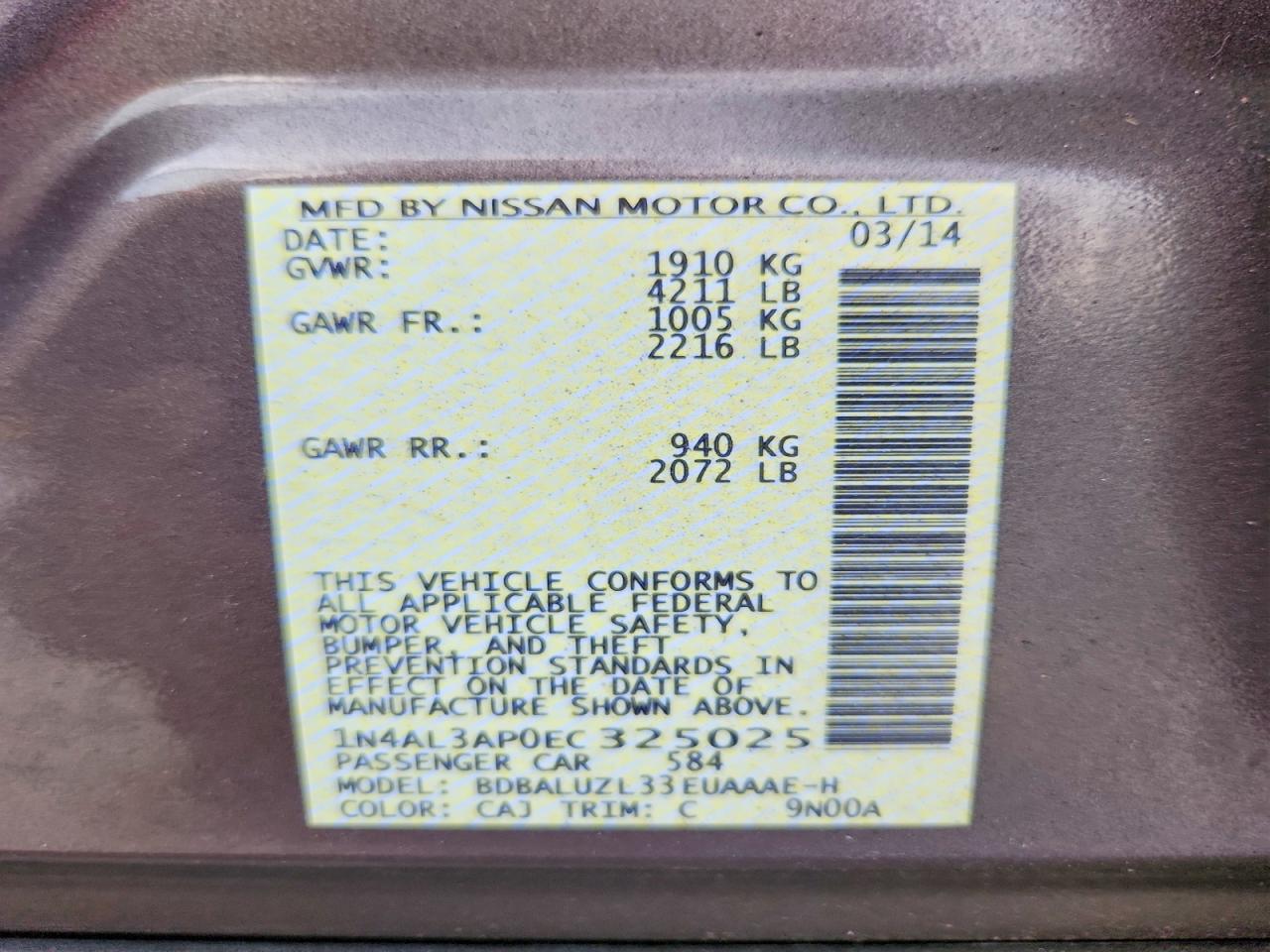 2014 NISSAN ALTIMA 2.5 photo 12