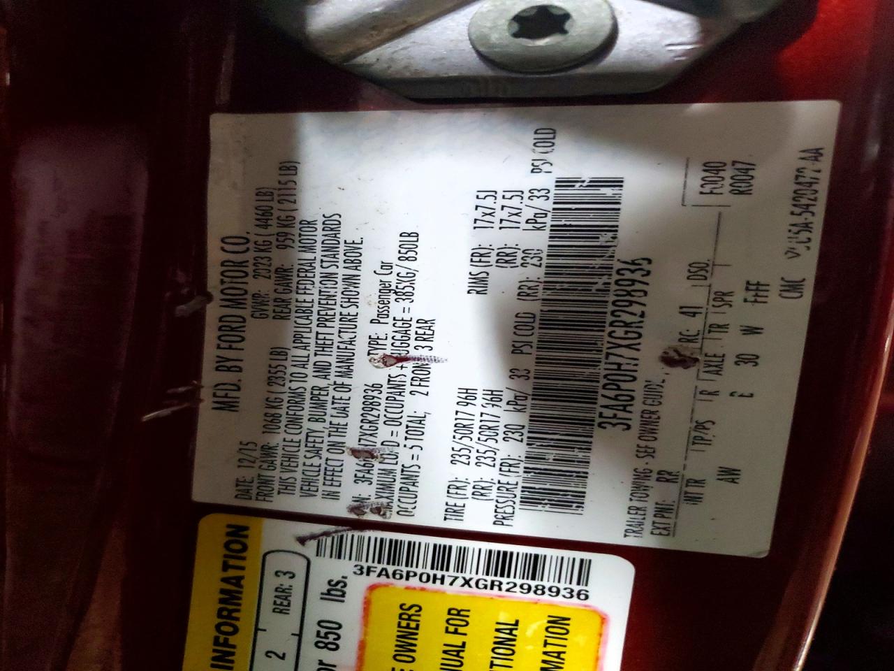 2016 FORD FUSION SE photo 12