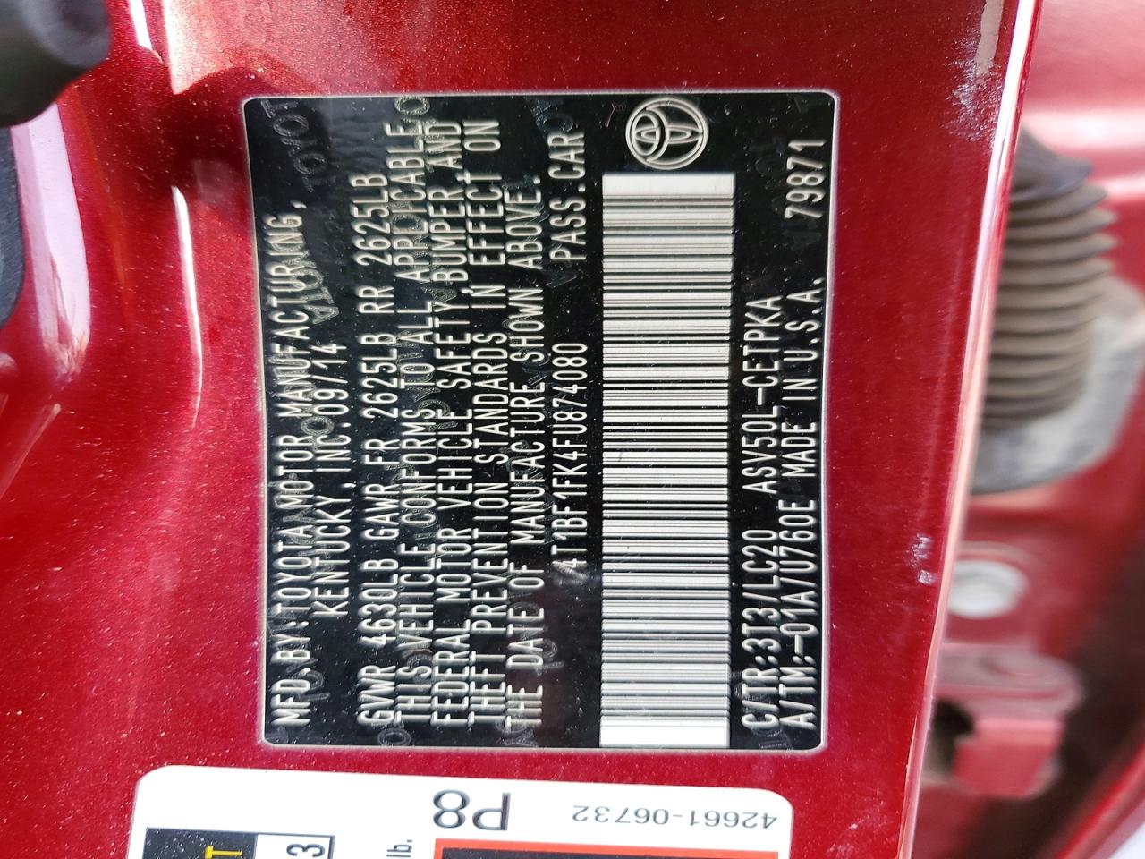 2015 TOYOTA CAMRY LE photo 12