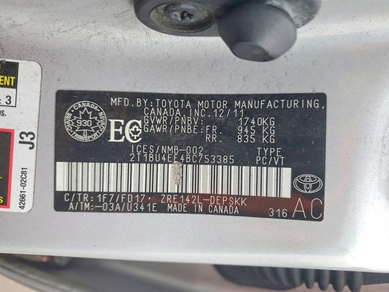 2011 TOYOTA COROLLA BASE photo 13