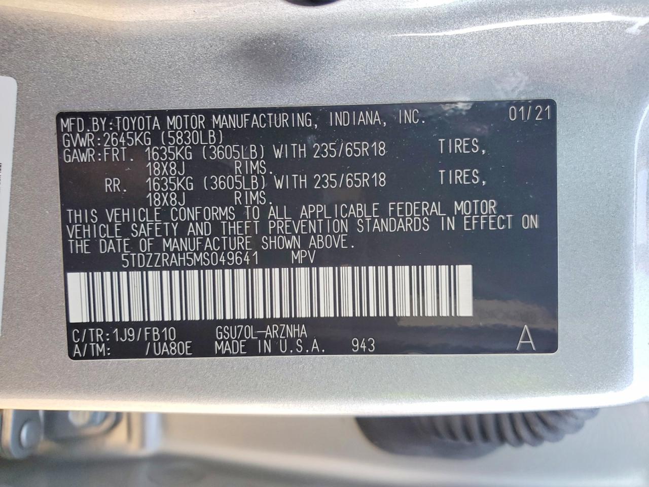 2021 TOYOTA HIGHLANDER L photo 12