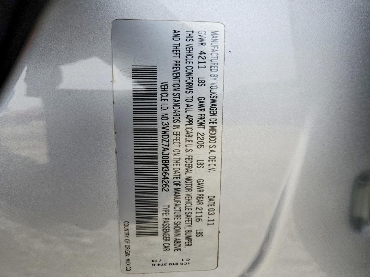 2011 VOLKSWAGEN JETTA SE photo 12