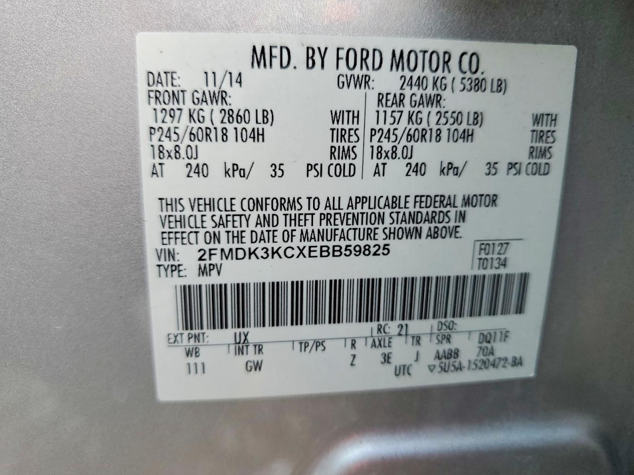2014 FORD EDGE LIMITED photo 14